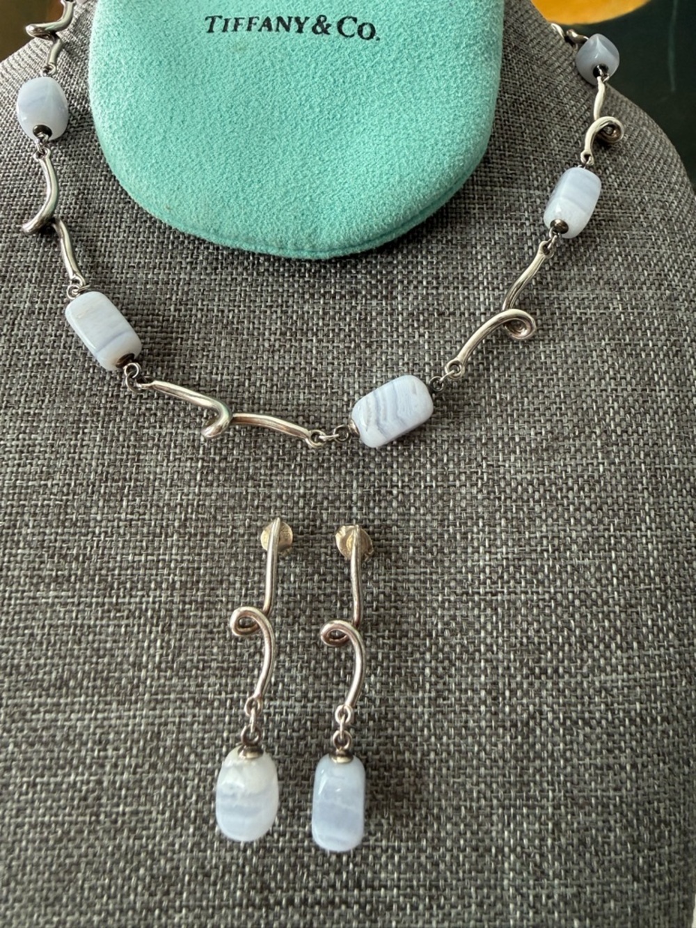 Tiffany blue lace agate chalcedony necklace 16” silver 925 authentic w/bag - Picture 5 of 11